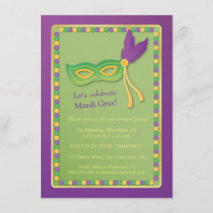 Partymaske und Perlen Mardi Gras Einladungen