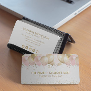 Partyplaner Blush Rosa Gold Glitterballon Visitenkarte