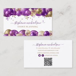 Partyplaner Lila Gold Ballon QR Code Visitenkarte
