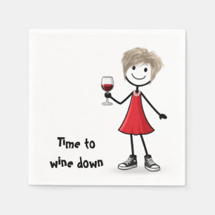 Partystickfigur Mädchen mit Weinglas Serviette