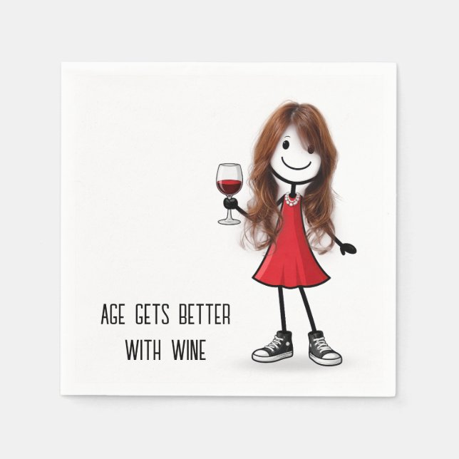 Partystickfigur Mädchen mit Weinglas Serviette (Vorderseite)