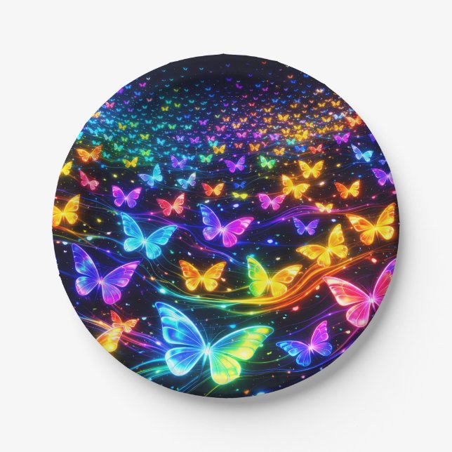 Partyteller Neon Schmetterlingsmotiv (Vorderseite)