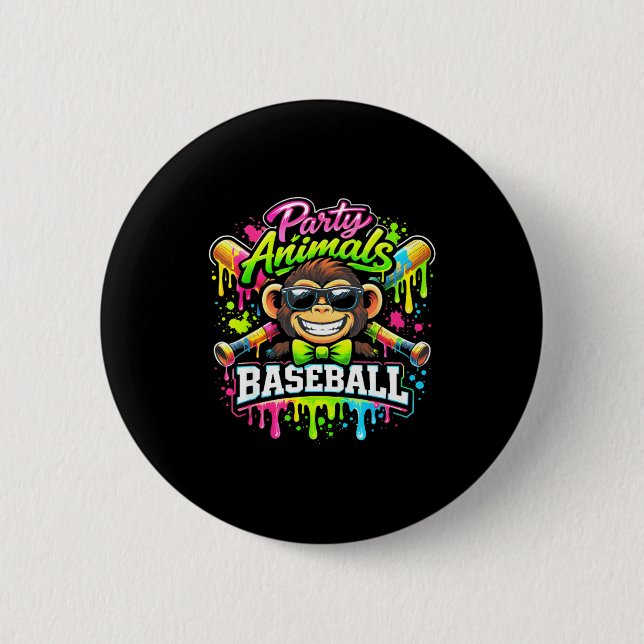 Partytier Baseball Eiscreme tropft lustiger Affe Button (Vorderseite)