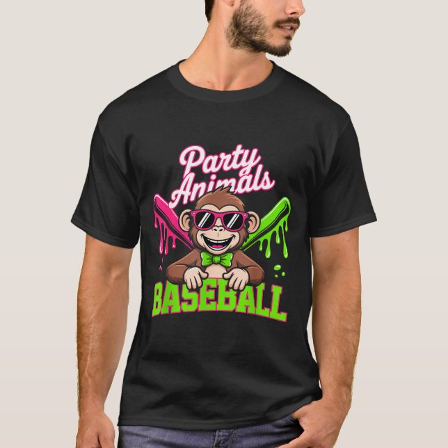 Partytier Baseball Lustiger Affe T-Shirt (Vorderseite)