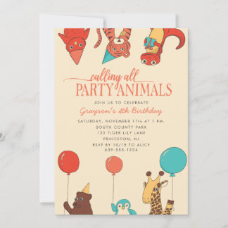 Partytierchen mit Luftballons Individuelle Kinderg Einladung