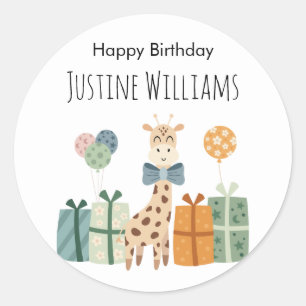 Partytiere, Giraffen mit Geschenken und Ballons Runder Aufkleber