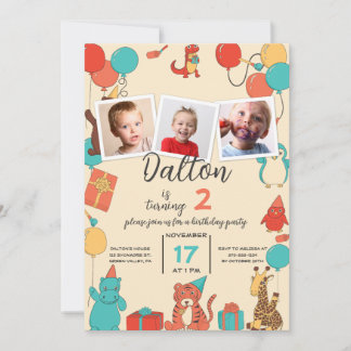 Partytiere und Fotos Kindergeburtstag Einladung