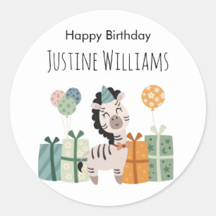 Partytiere, Zebra mit Geschenken und Ballons Runder Aufkleber