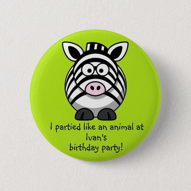 PartytierZebra knöpft Gastgeschenke-Andenken Button (Vorderseite)