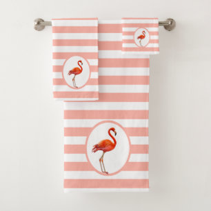 Parure de serviettes de bain rayées corail et blan