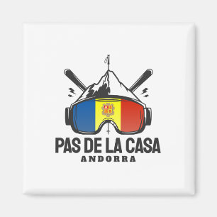 Pas De La Casa Andorra Skigebiet Retro-Skifahren Magnet