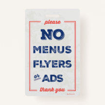 Pas de prospectus, Menus, Annonces Signaler Badge
