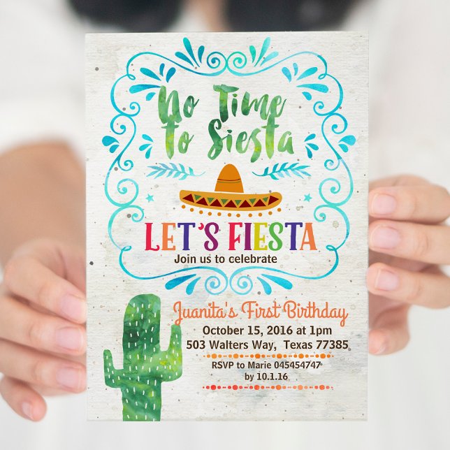 Pas le temps de Siesta Anniversaire Invitation Ble (Créateur téléchargé)