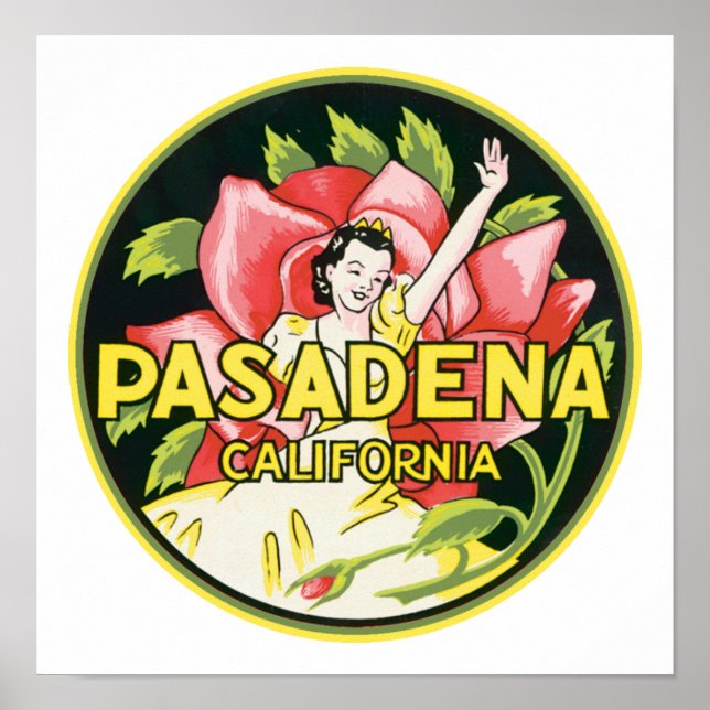 Pasadena California Vintages Gepäcksiegel Poster (Vorne)