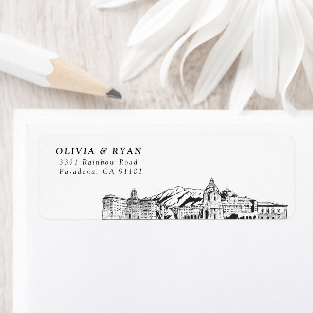 Pasadena Skyline Moderne Rücksendeadressen-Aufkleb (Insitu)