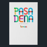 Pasadena Texas Mitte des Jahrhunderts, Pop Art, Künstlicher Leinwanddruck<br><div class="desc">Pasadena Texas klassischer Retrostil aus dem 60er 70er und 80er. Helle Primärfarben im abstrakten Kunststil des 20. Jahrhunderts mit einfachen geometrischen Elementen. Vintage Pop Kunst. Einfach fett,  trage deine Heimatstadt laut aus.</div>