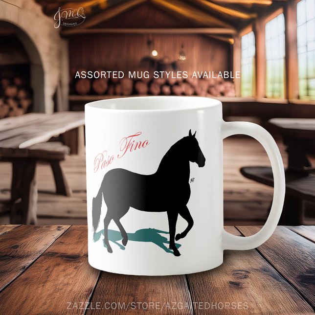 Paso Fino Black Horse Silhouette Kaffeetasse (Paso Fino black horse silhouette with red script text mug 🐎☕)