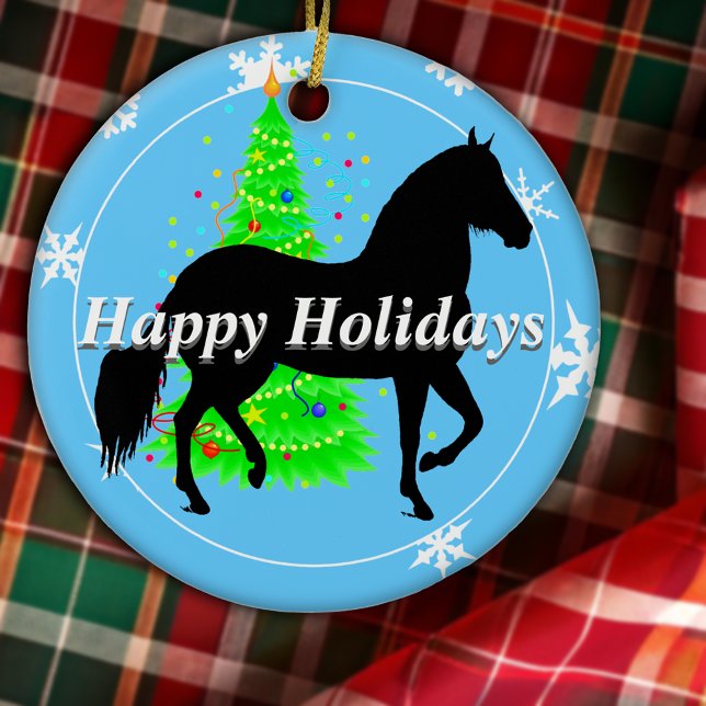 Paso Fino Silhouette Happy Holidays Keramik Ornament (Paso Fino Horse Silhouette Happy Holidays Ceramic Ornament)