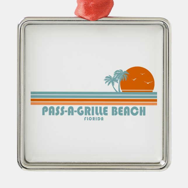 Pass-a-Grille Beach Florida Sun Palm Trees Ornament Aus Metall (Vorne)