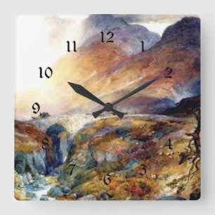 Pass auf Glencoe, Schottland, ein Kunstmaler Quadratische Wanduhr