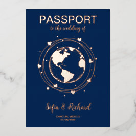 Pass Wedding Destination Gold Foil Weltkarte Folieneinladung