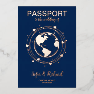 Pass Wedding Destination Gold Foil Weltkarte Folieneinladung