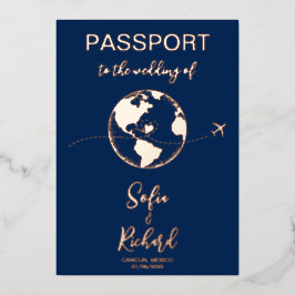 Pass Wedding Destination Gold Foil Weltkarte Folieneinladung