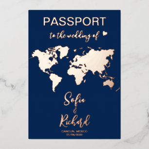 Pass Wedding Destination Gold Foil Weltkarte Folieneinladung