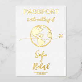 Pass Wedding Destination Gold Foil Weltkarte Folieneinladung