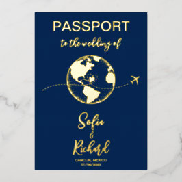 Pass Wedding Destination Gold Foil Weltkarte Folieneinladung
