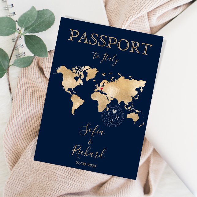 Pass Wedding Destination Gold Weltkarte Einladung (Von Creator hochgeladen)