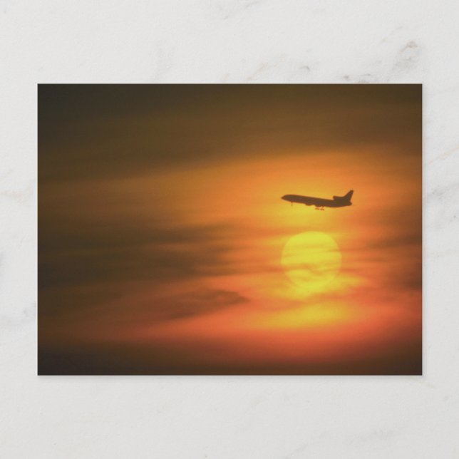 Passagierjet bei Sonnenuntergang, auf der Strecke  Postkarte (Vorderseite)