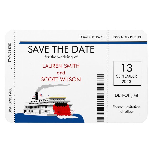 Passe d'embarquement Magnet Réservez la date (Horizontal)