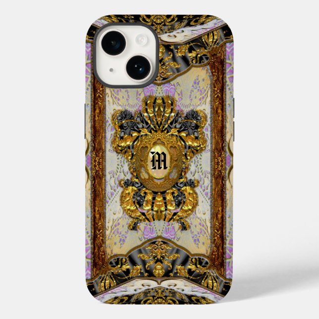 Passementerie Madeline Elegant Damask Monogram Case-Mate iPhone 14 Hülle (Rückseite)