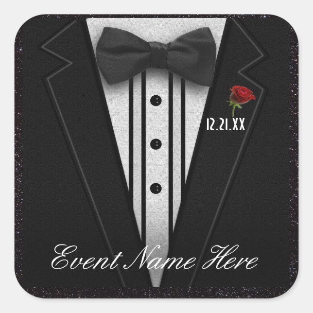 Passen Sie Black Tuxedo und Night Sky an Quadratischer Aufkleber (Vorderseite)