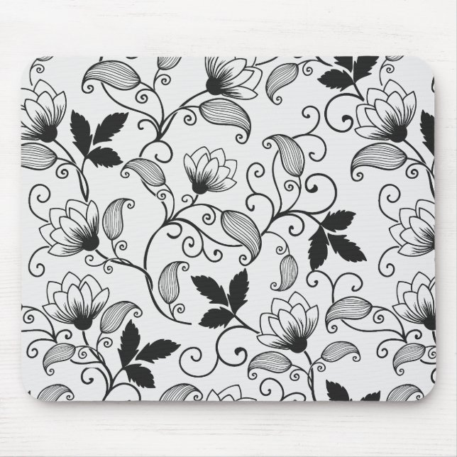 Passen Sie das Muster der schwarzen Flora an Mousepad (Vorne)