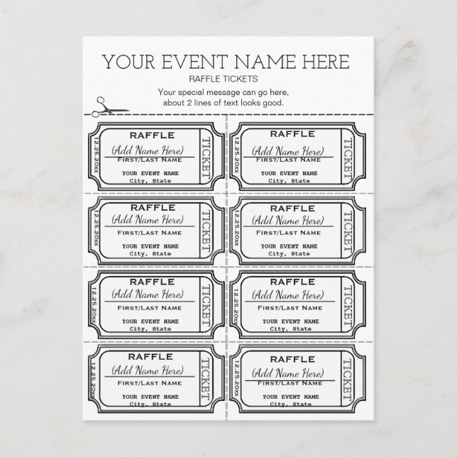 Passen Sie es an! Raffle Tickets Postkarte (Vorderseite)
