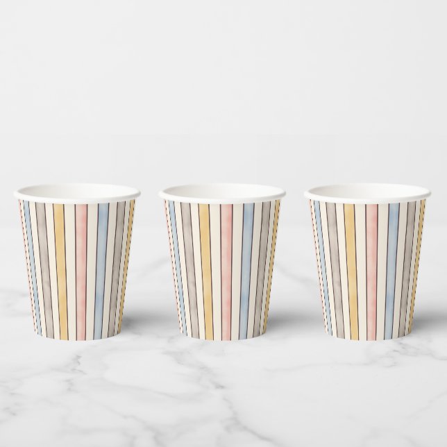 Passend, gedämpftes Rosa, Gelb und Blau gestreift Pappbecher (Multi)