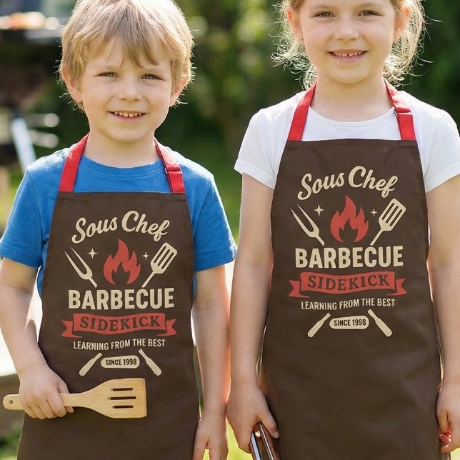 Passende Kinder-Barbecue-Schürzen fürs Kochen Schürze (Cute Sous Chef Barbecue Sidekick Kids Apron for Little Grill Helpers)