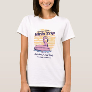 Passender Mädchen-Strandtrip Retro-Rosa Flamingo T-Shirt