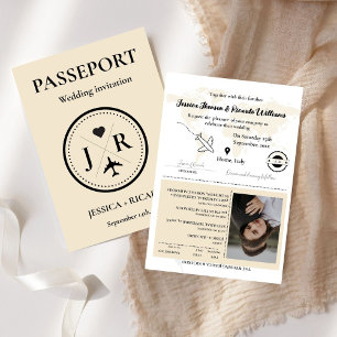 Passeport beige Monogramme Faire-part de mariage