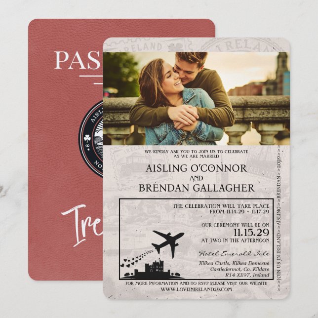 Passeport d'Irlande de Bourgogne légère Faire-part (Devant / Derrière)