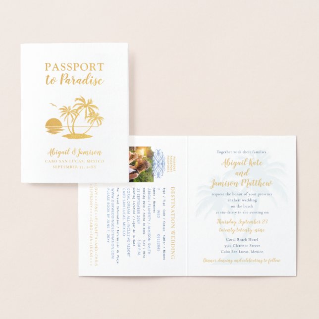 Passeport Faire-part de mariage Plage Palm Tree Fo (Affichage)