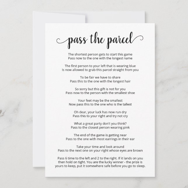 Passez la carte de jeu de la partie de colis (Devant)