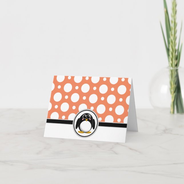Passierbare Pinguin-Sonderkarten Orange Polka Dot  Dankeskarte (Vorderseite)