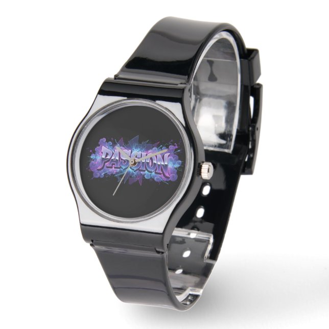 Passion Cyberpunk Typography – Vibrant Modern Word Armbanduhr (Winkel)