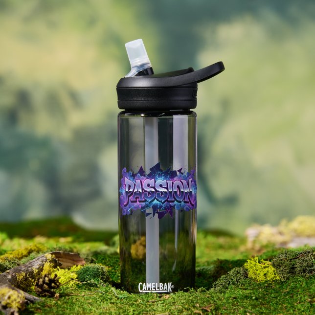 Passion Cyberpunk Typography – Vibrant Modern Word Trinkflasche (Außenbereich (gedreht))