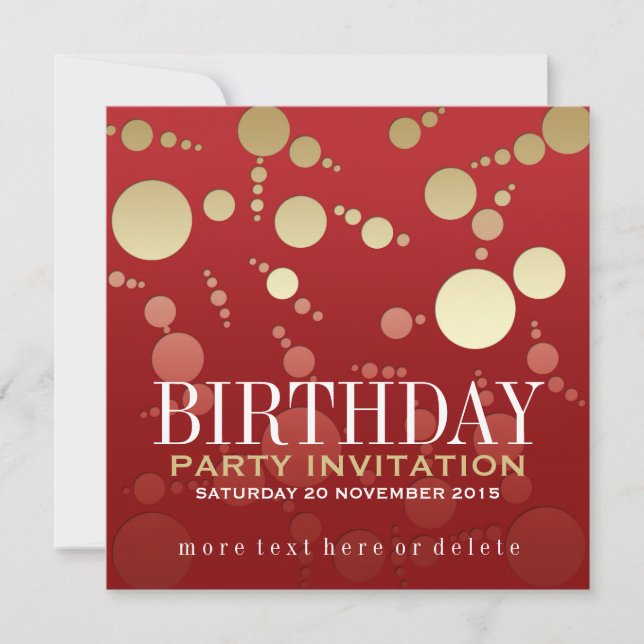Passion moderne Rouge+Gold Invitations d'anniversa (Devant)