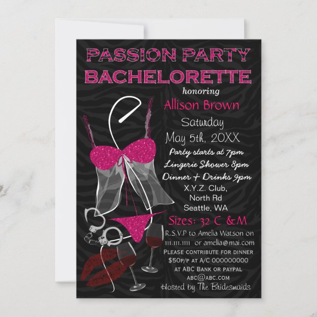 Passion Party Bachelorette, Lingerie Dusche einlad Einladung (Vorderseite)