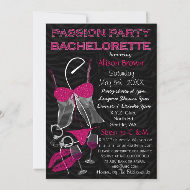 Passion Party Bachelorette, Lingerie Dusche einlad Einladung (Vorderseite)